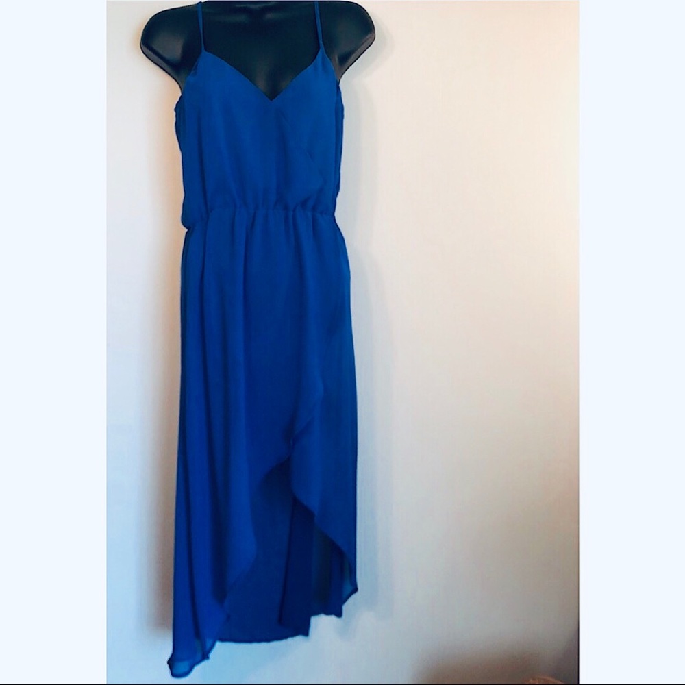 Lo ❤️ posh hi low faux wrap dress royal blue NWT
